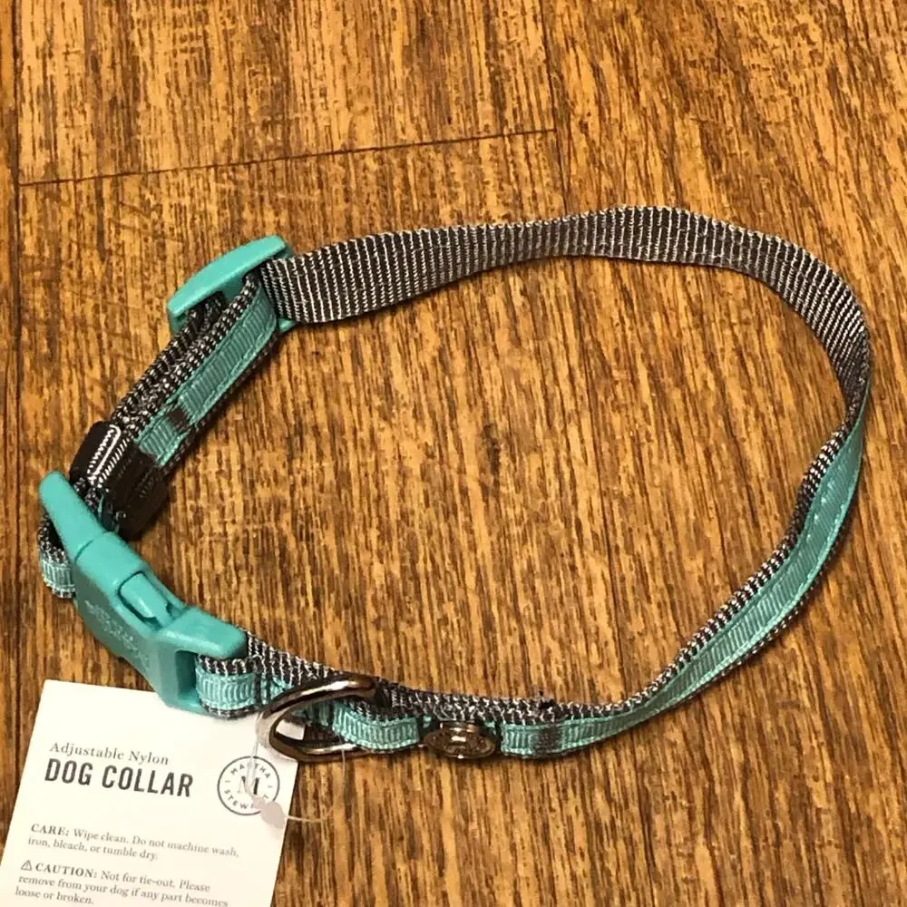 Martha Stewart Gray and Blue Adjustable Nylon Buckle Dog Collar Size 14